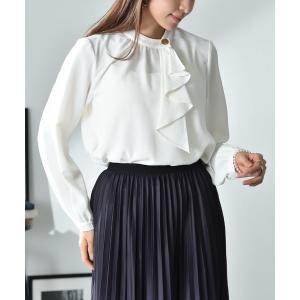 ブラウス シャツ 入学式 卒業式 「UV・接触冷感」ポーラゴールド釦ラッフル衿ブラウス レディース