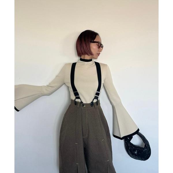 ニット セーター バイカラーラインフレアスリーブプルオーバー レディース