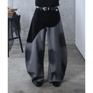 ジーンズ AW カーブ切り替え デニムワイドパンツ メンズ レディース ユニセックス 「Confirm」 メンズ レディース