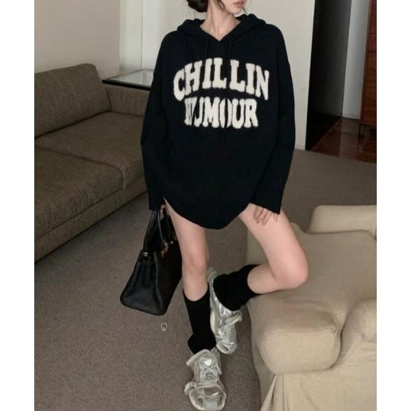 パーカー フーディルーズデザインニットトップ レディース