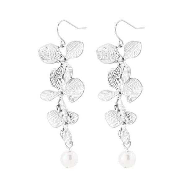 ピアス パール×メタルフラワーピアス レディース