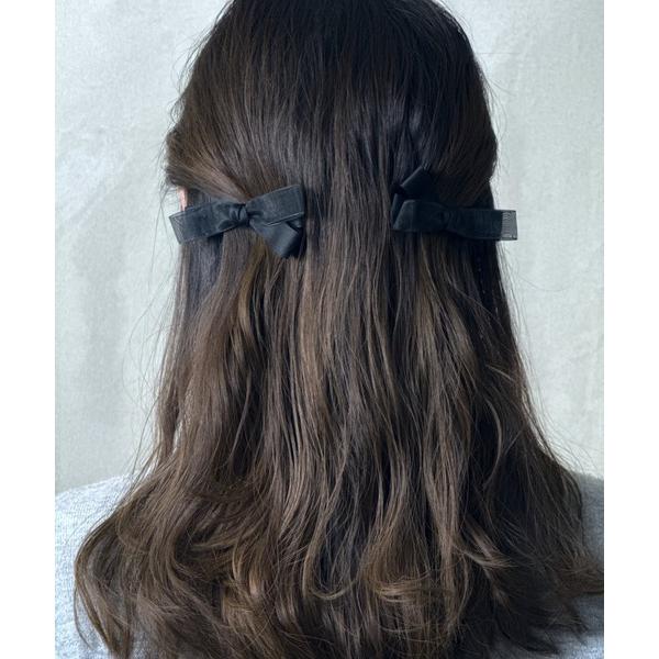 ヘアクリップ サテン×オーガンジーリボンクリップ　2個セット