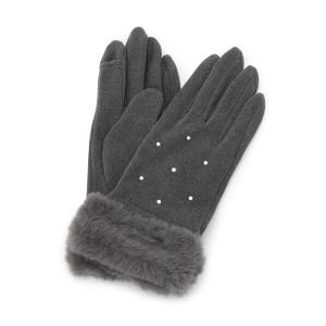 手袋 ストーン付ファーカフスグローブ レディース