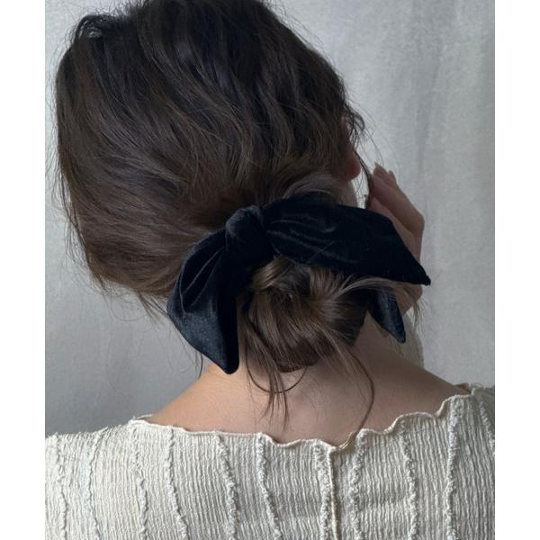 ヘアクリップ 片結びリボンベロアフックポニー　ヘアカフ