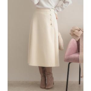 スカート 「通勤/金ボタン」フェイクウール ポンチスカート