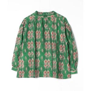 ブラウス シャツ モザイクプリントラウンドカラーBL レディース