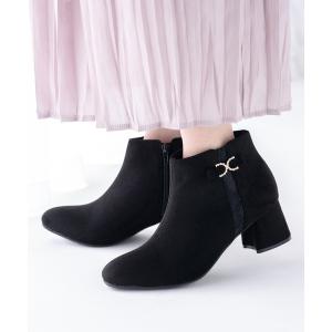 ブーツ サイド切り替えビジューリボンショートブーツ(210-57387)JELLY BEANS(ジェリービーンズ) レディース