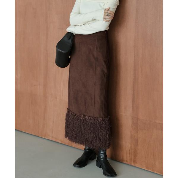 スカート エコファー 異素材切り替え ナロースカート