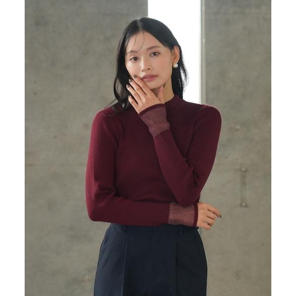 ニット セーター 袖シアー切替えリブニット レディース