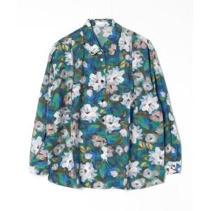 ブラウス シャツ プリント丸衿タックシャツ レディース