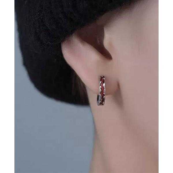 ピアス EK440/レッドワンポイントフープリングピアス/メンズ/両耳用 メンズ レディース