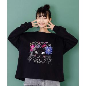 トレーナー スウェット ScoLar/スカラー　猫刺繍裏毛PO レディース