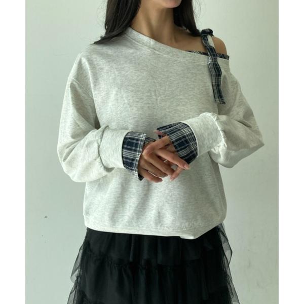 tシャツ アシメ ワンショルダー フェイクレイヤードデザイン トップス レディース