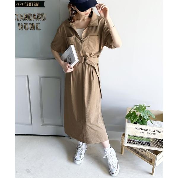 「Java」 半袖ワンピース MEDIUM キャメル レディース