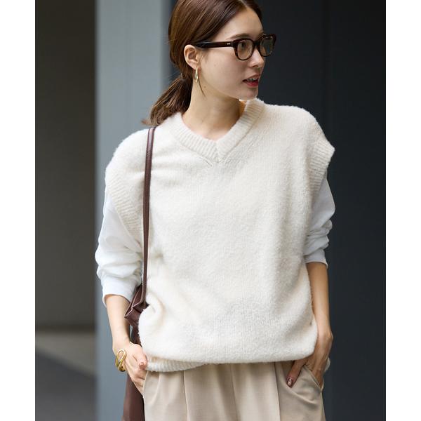 ニット セーター ATON/エイトン WOOL CASHMERE BOUCLE V-NECK VES...