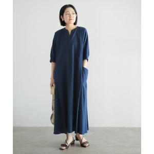 「Blanc Bleu Minuit」 7分袖ワンピース FREE ネイビー レディース