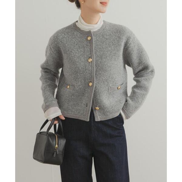 カーディガン ノーカラーニットカーディガン レディース