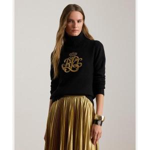 ニット セーター エンブロイダリーロゴ ウールブレンド タートルネック レディース