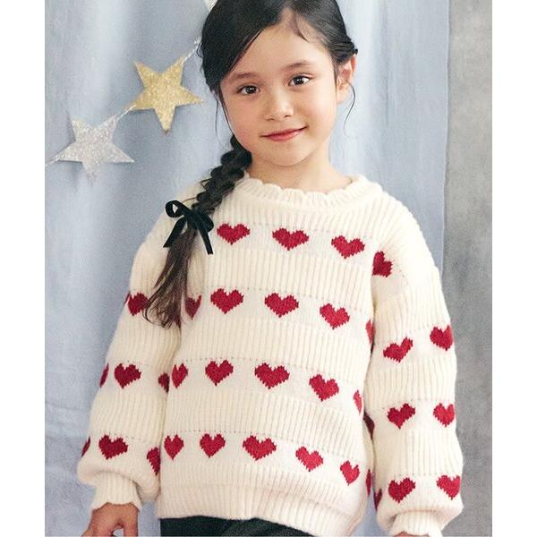 ニット セーター 「ジュニア対応」ハート・フラワー・ネコモチーフニット キッズ 子供服 女の子