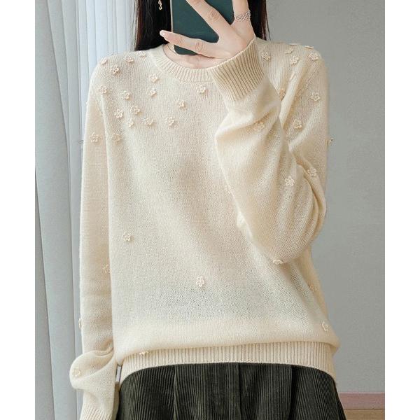 ニット セーター 立体モチーフ付きニットセーター レディース