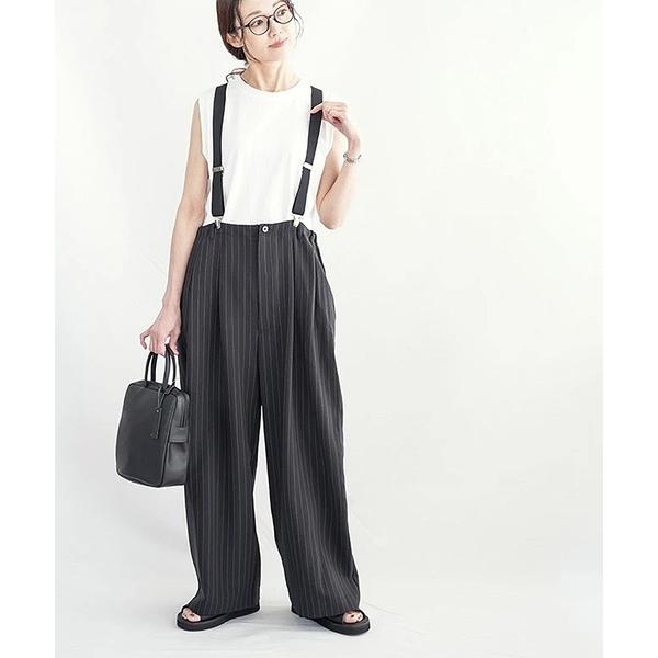 ワイドパンツ パンツ ストライプサスペンダーパンツ レディース
