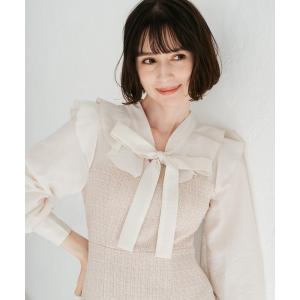 ワンピース 2025秋冬新作 ボウタイツイードドッキングワンピース