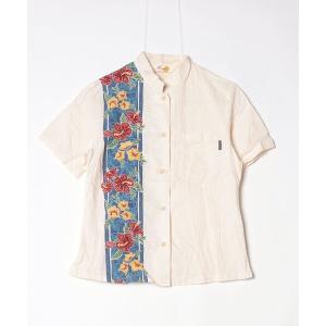 「MANGO」 ペイズリー半袖シャツ M ベージュ レディース