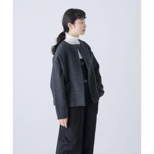 ジャケット ノーカラージャケット ウールクルーネックジャケット レディース