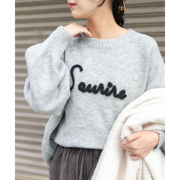 ニット セーター クルーネックロゴニットプルオーバー レディース