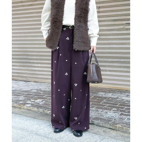 パンツ 刺繍ベロアパンツ レディース