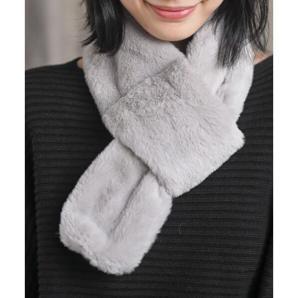マフラー ストール リブ編みニット×フェイクファーマフラー レディース
