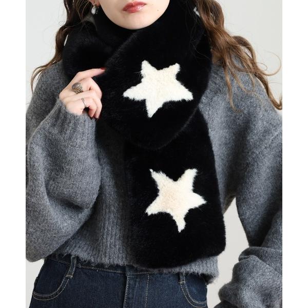 ネックウォーマー スヌード Craig 星柄リバーシブルファーティペット/ボリュームファー ふんわり...
