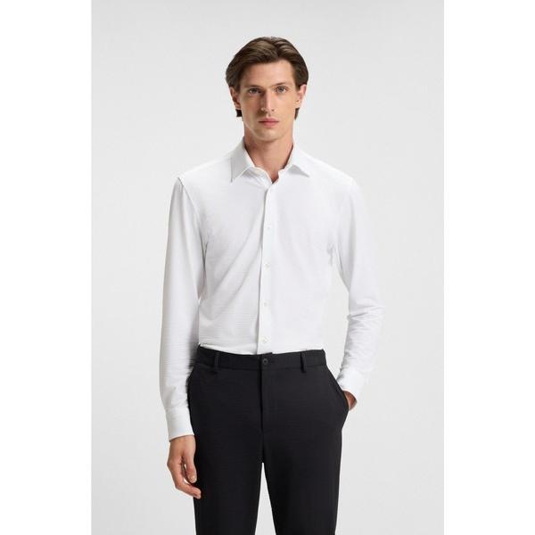 シャツ スリムフィットシャツ イタリア製パフォーマンス ストレッチシアサッカー メンズ