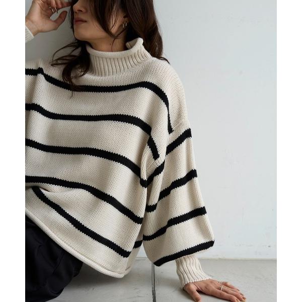 ニット セーター ハイネックボーダーニット レディース
