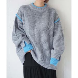 ニット セーター 畦編配色レイヤードプルオーバー レディース