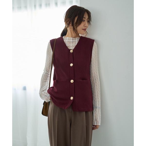 ベスト ジレ GOLDボタンリブニットソーベスト レディース