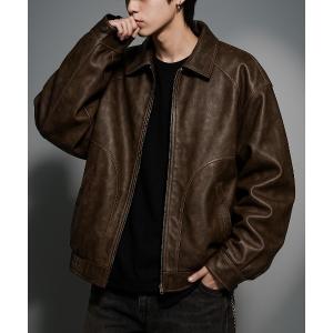 ブルゾン アウター 「Korea Select」 ウォッシュドフェイクレザージャケット（CN） メンズ レディース