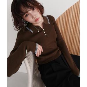 ニット セーター 配色ポロ衿シアーニット レディース