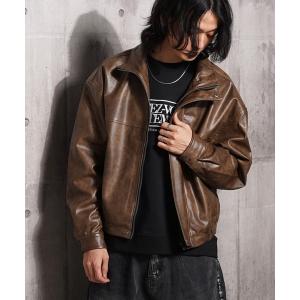 ブルゾン アウター 「Laufer」 ヴィンテージライク 合皮 スタンド ショートジャケット / Vintage-Style Synthetic Le