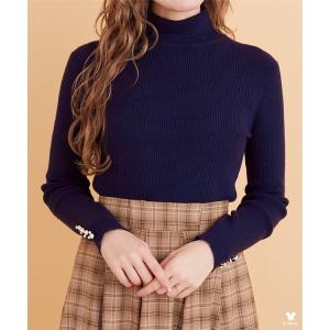 ニット セーター ミッキー/リブニットタートルネック レディース