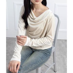 tシャツ ベロアドレープトップス「大人 フェミニン 上品」「AW新作」 レディース