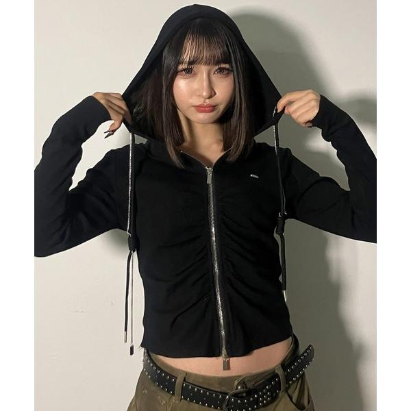 「.KOM/ドットケーオーエム」Center Ruched Zip-Up Hoodie / センター...