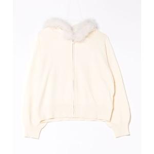 ニット セーター ファートリミングｘアンゴラライクZIPパーカー レディース