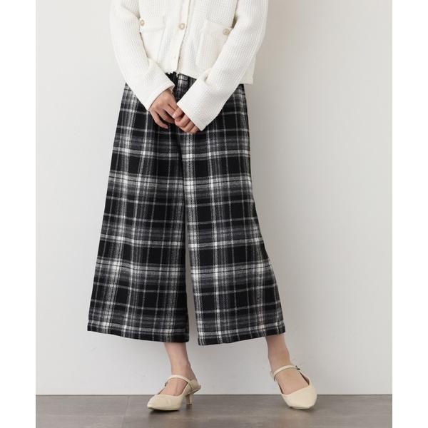 パンツ lauleaツィードチェッククロプトワイド レディース