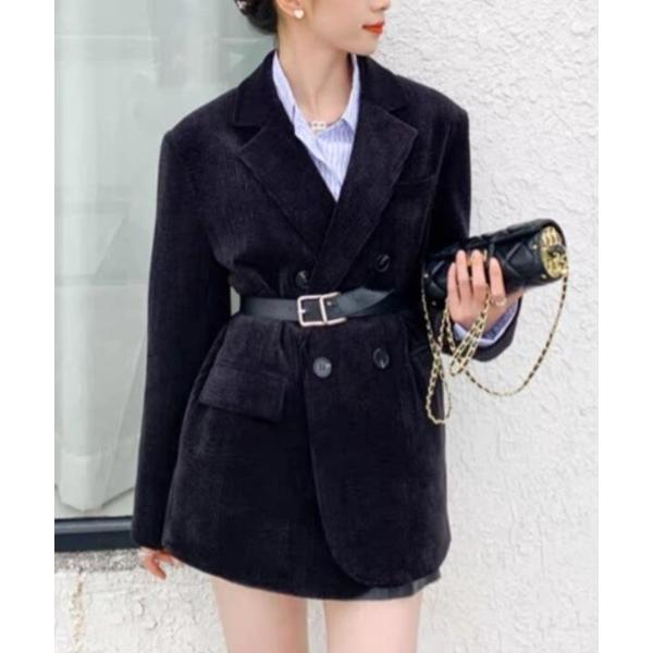 コート チェスターコート ダブルブレストデザイン！コーデュロイ調のルーズジャケット レディース