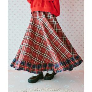 スカート 「クティールとレトロ」切り替えダブルチェックフレアスカート