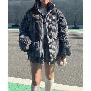 ブルゾン アウターワンポイントロゴ刺繍　スタンドカラー ドロスト付きコーデュロイ中綿ブルゾン レディース メンズ