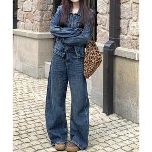 セットアップ 襟付きシングルブレストジャケットハイウエストジーンズデニムセットアップ レディース