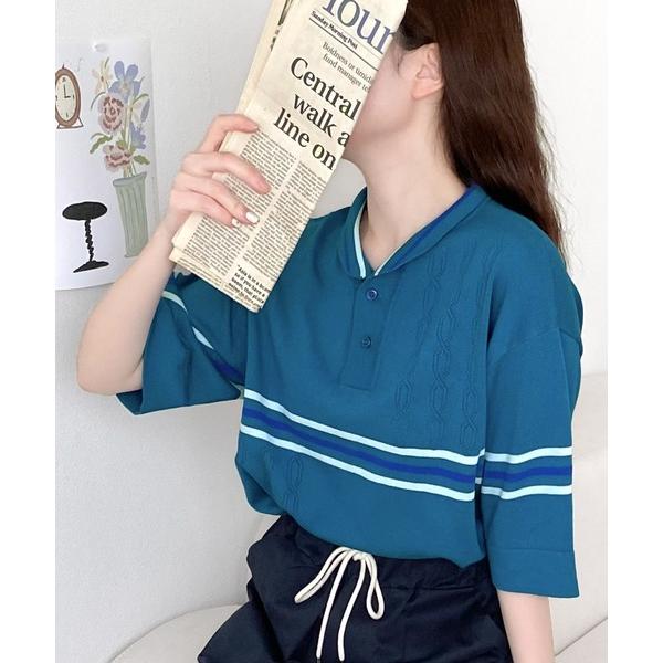 「Java」 半袖ニット X-LARGE ブルー レディース