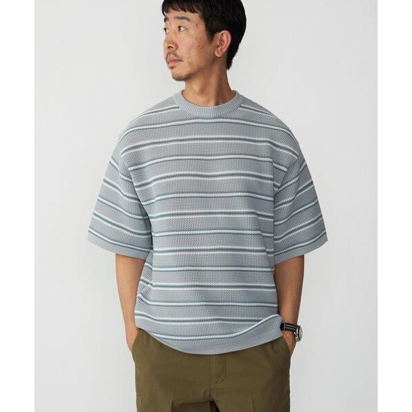 「SHIPS」 半袖ニット MEDIUM ライトグレー メンズ